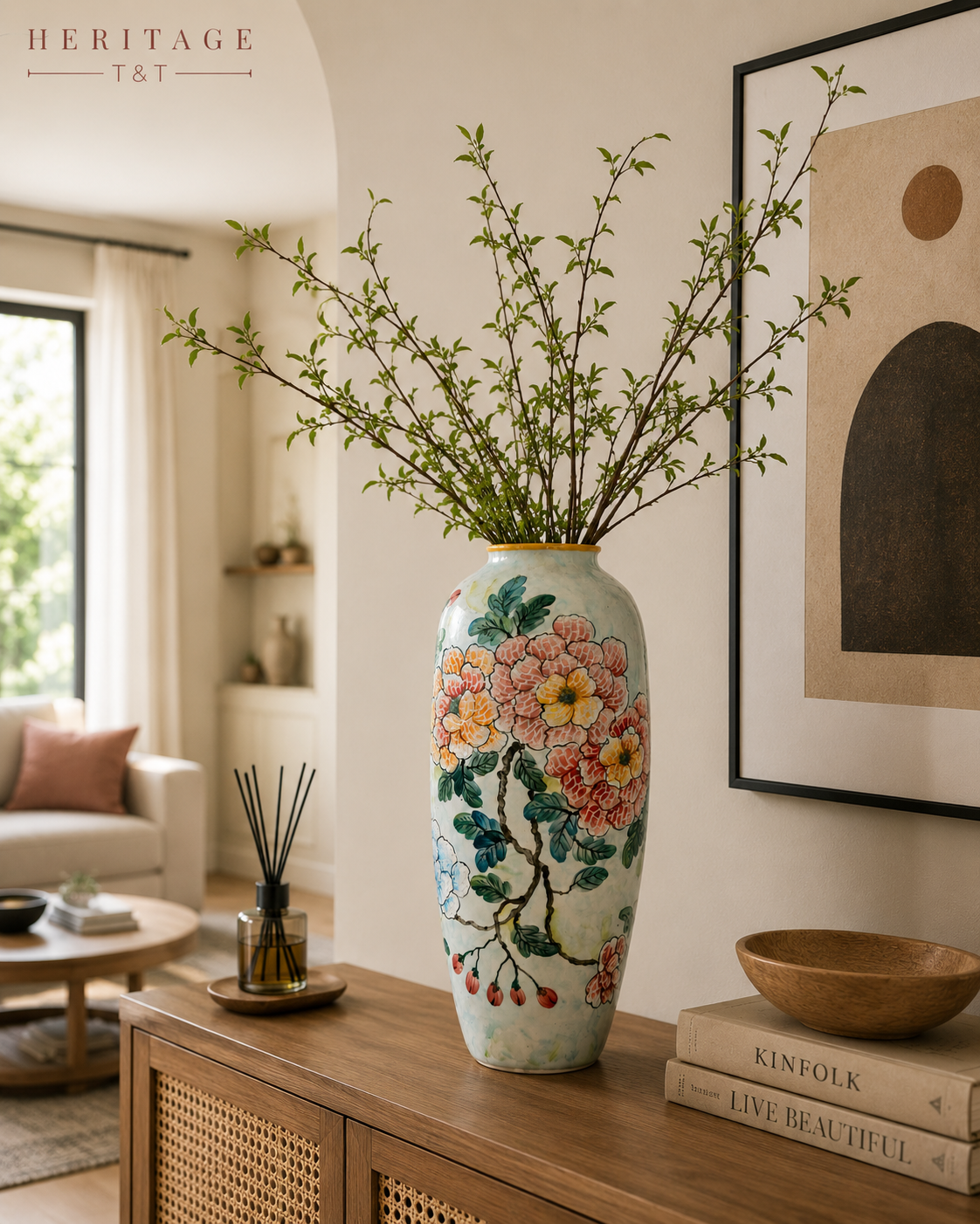 Handmade Mosaic Ceramic Vase – Flower Design  – 40 cm (15.7 in) – Home Décor – Heritage T&T Mosaic Collection – Bat Trang Vietnam