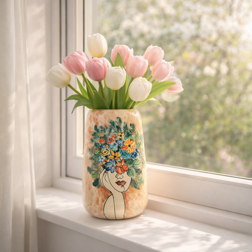Handmade Mosaic Ceramic Vase – Lady Design  – 26 cm (10.2 in) – Home Décor – Heritage T&T Mosaic Collection – Bat Trang Vietnam