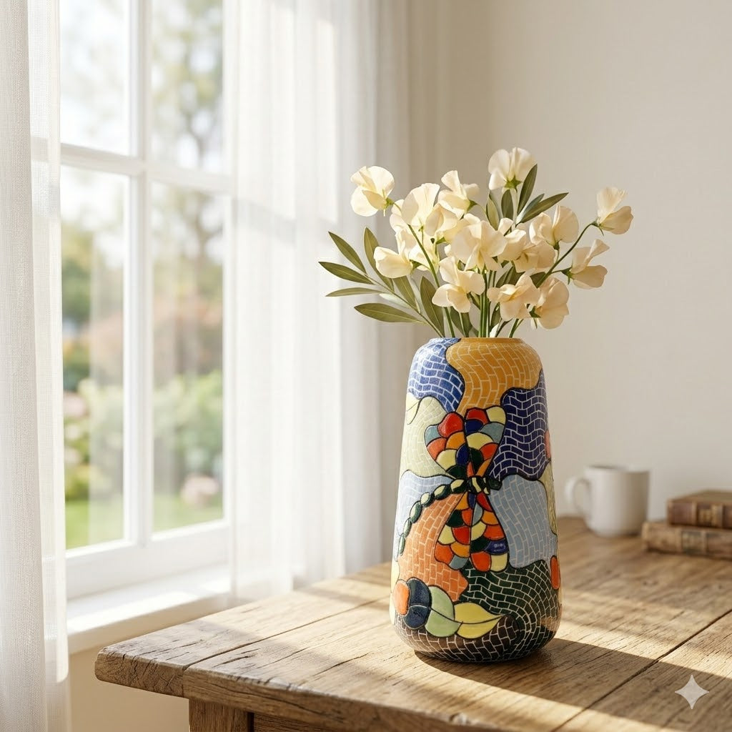 Handmade Mosaic Ceramic Vase – Dragonfly Design  – 26 cm (10.2 in) – Home Décor – Heritage T&T Mosaic Collection – Bat Trang Vietnam