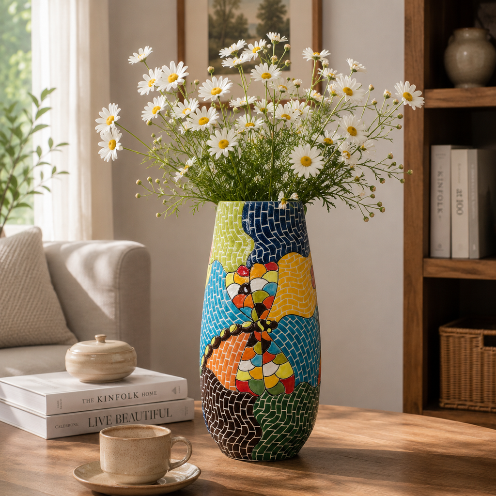 Handmade Mosaic Ceramic Vase – Dragonfly Design  – 29 cm (11.4 in) – Home Décor – Heritage T&T Mosaic Collection – Bat Trang Vietnam