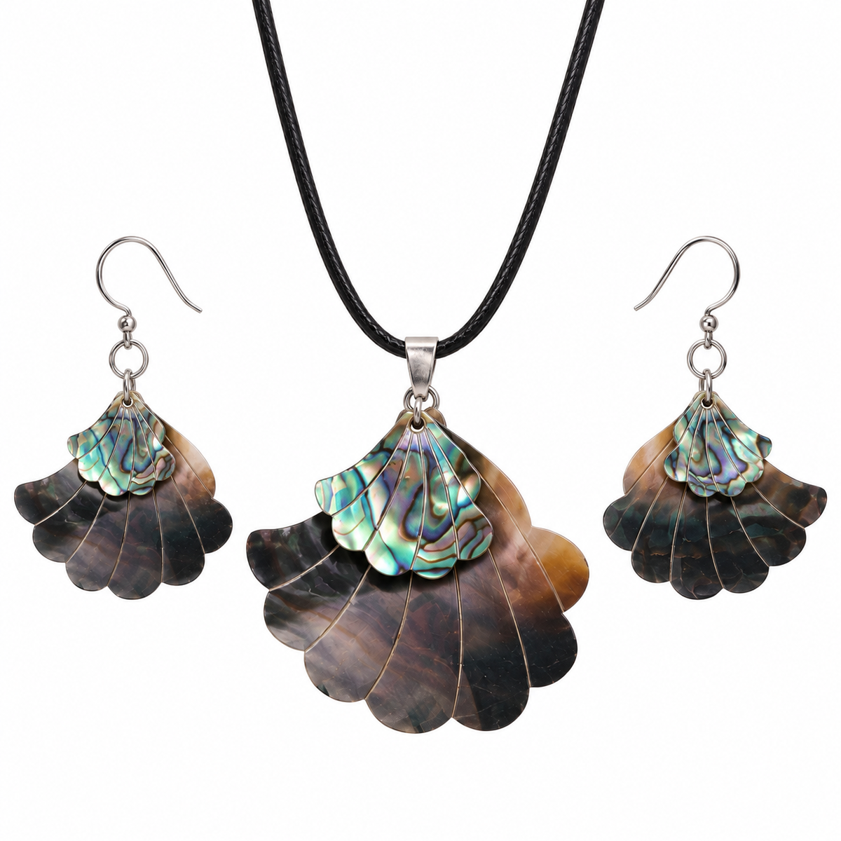 Floral Abalone and Mother of Pearl Necklace and Earrings Set – Heritage TT