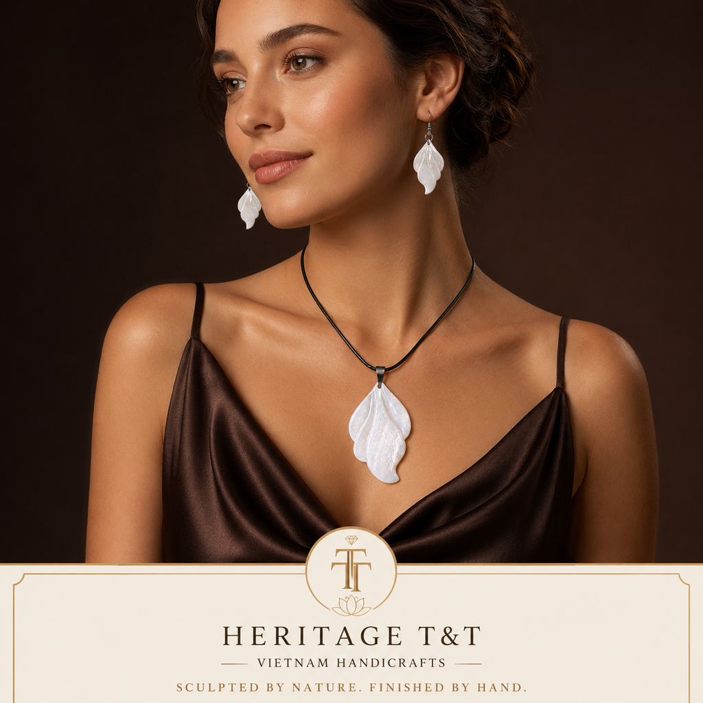 Organic Leaf Abalone - Mother of Pearl Necklace - Earrings Set – Heritage TT