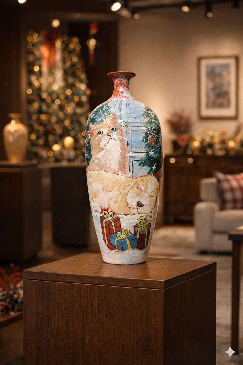 Handmade Ceramic Vase Pet Collection Cat Design 51 cm Bat Trang Pottery Hand Painted Home Decor HERITAGE T&T