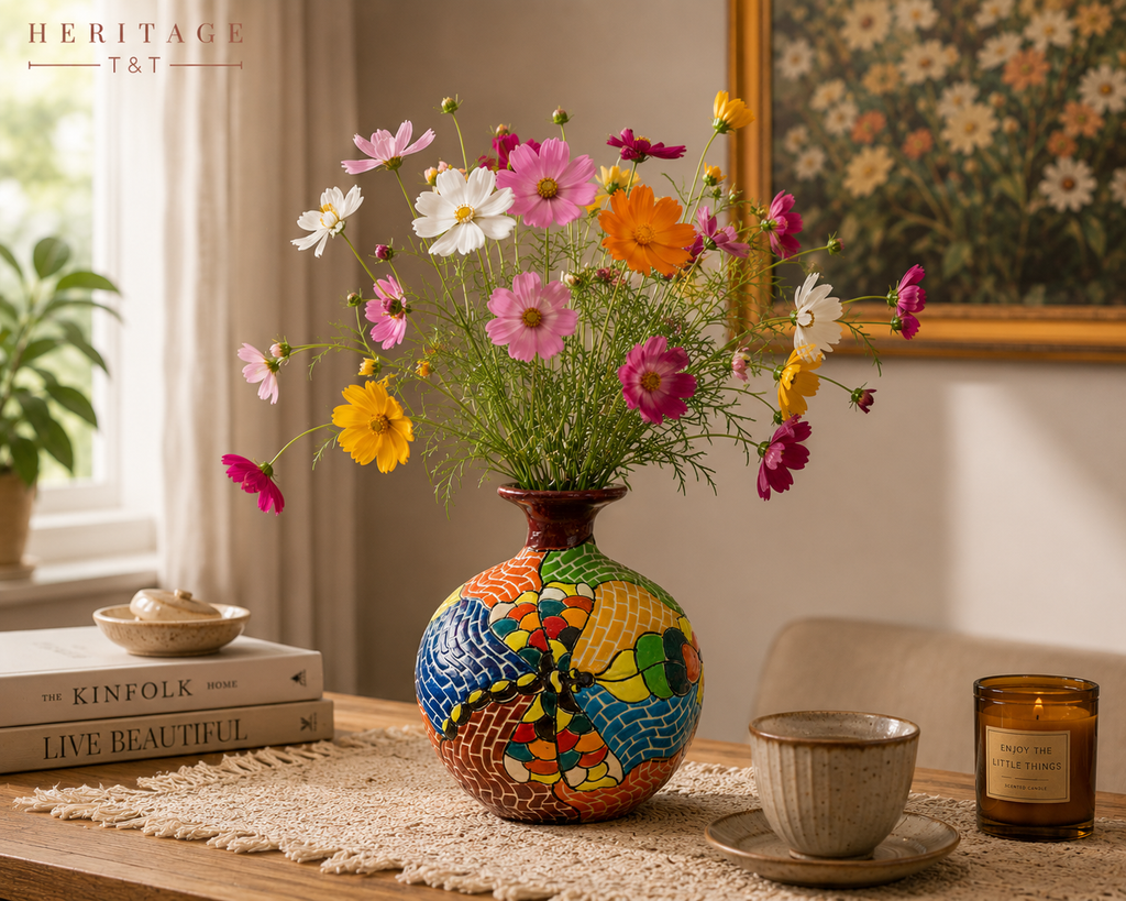 Handmade Mosaic Ceramic Vase – Dragonfly Design  – 18 cm (7.1 in) – Home Décor – Heritage T&T Mosaic Collection – Bat Trang Vietnam