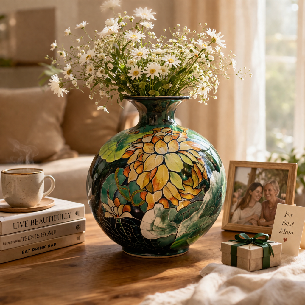 Handmade Mosaic Ceramic Vase – Lotus Design  – 25 cm (9.8 in) – Home Décor – Heritage T&T Mosaic Collection – Bat Trang Vietnam