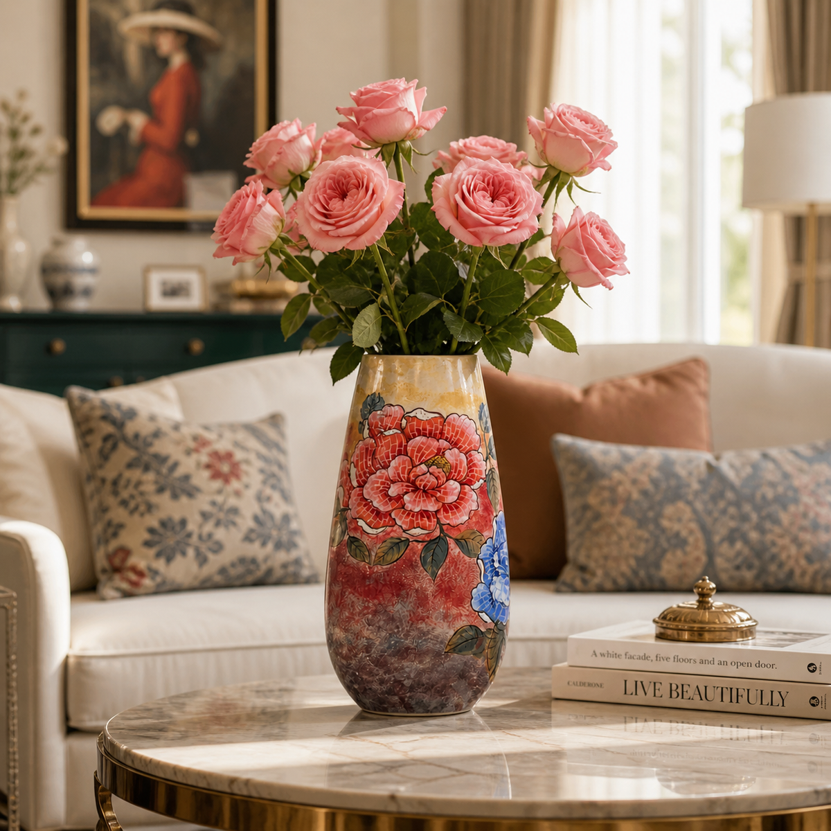 Handmade Mosaic Ceramic Vase – Flower Design  – 36.5 cm (14.4 in) – Home Décor – Heritage T&T Mosaic Collection – Bat Trang Vietnam