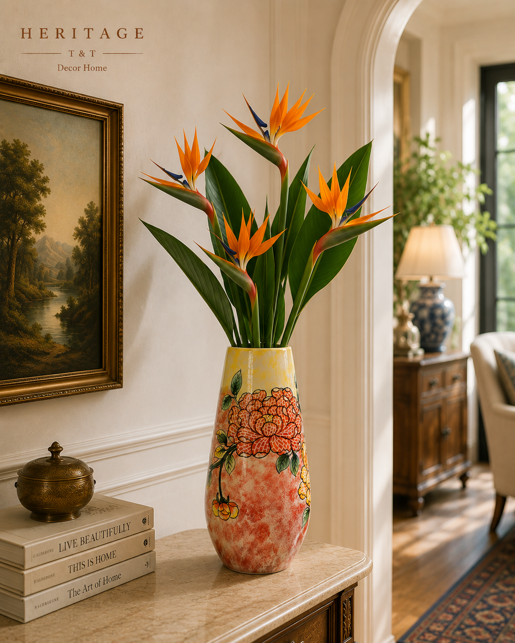 Handmade Mosaic Ceramic Vase – Flower Design  – 36.5 cm (14.4 in) – Home Décor – Heritage T&T Mosaic Collection – Bat Trang Vietnam