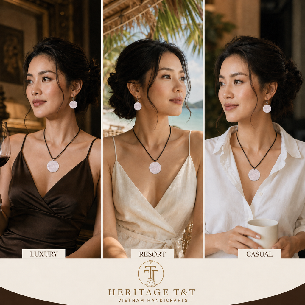 Natural Shell Statement Necklace Earrings Set – Abalone  Mother of Pearl – Heritage TT