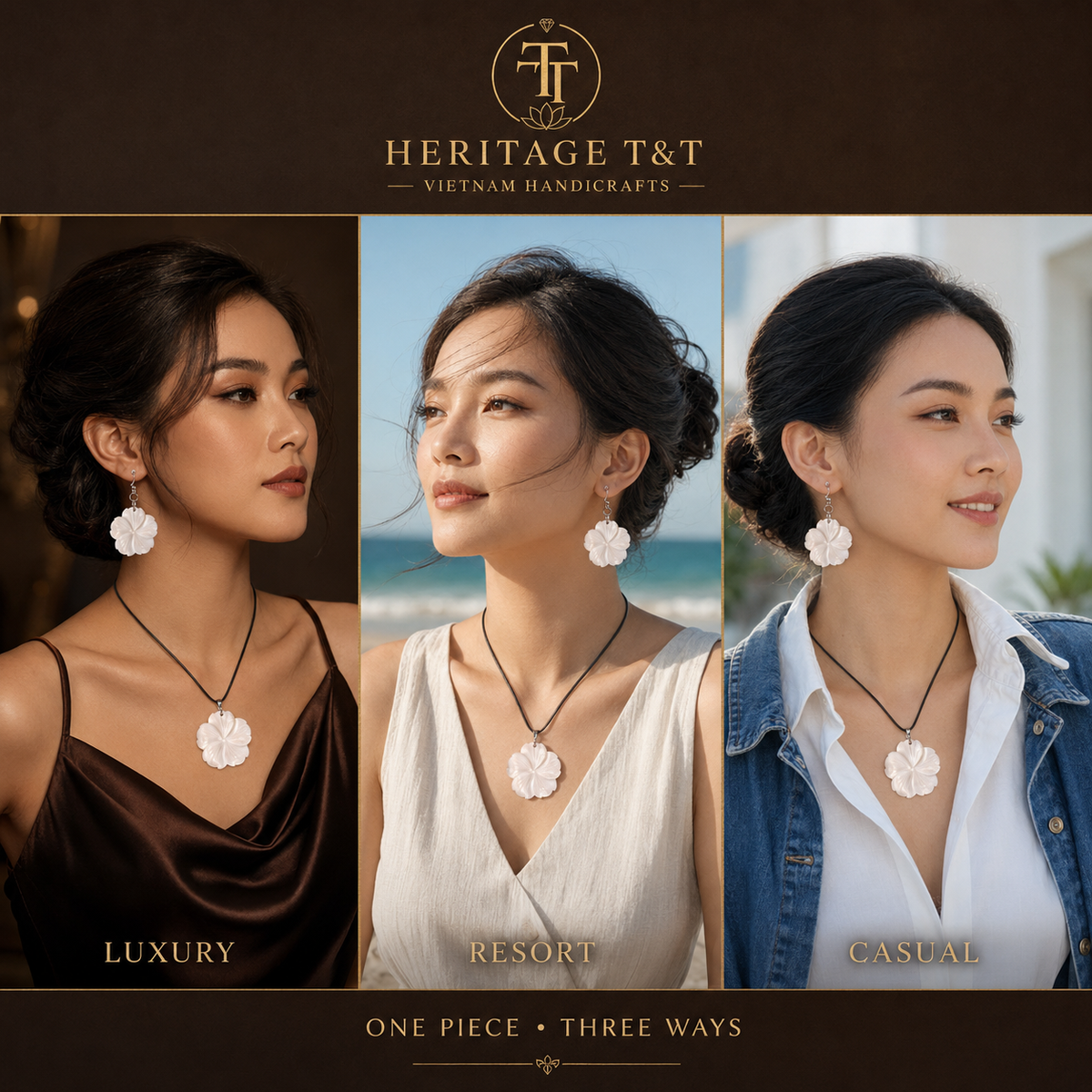 Floral Abalone and Mother of Pearl Necklace and Earrings Set – Heritage TT