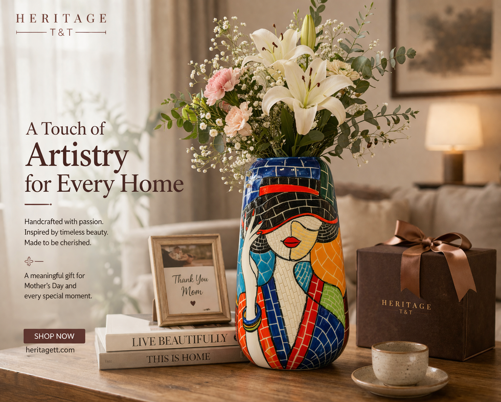 Handmade Mosaic Ceramic Vase – Lady Design  – 26 cm (10.2 in) – Home Décor – Heritage T&T Mosaic Collection – Bat Trang Vietnam