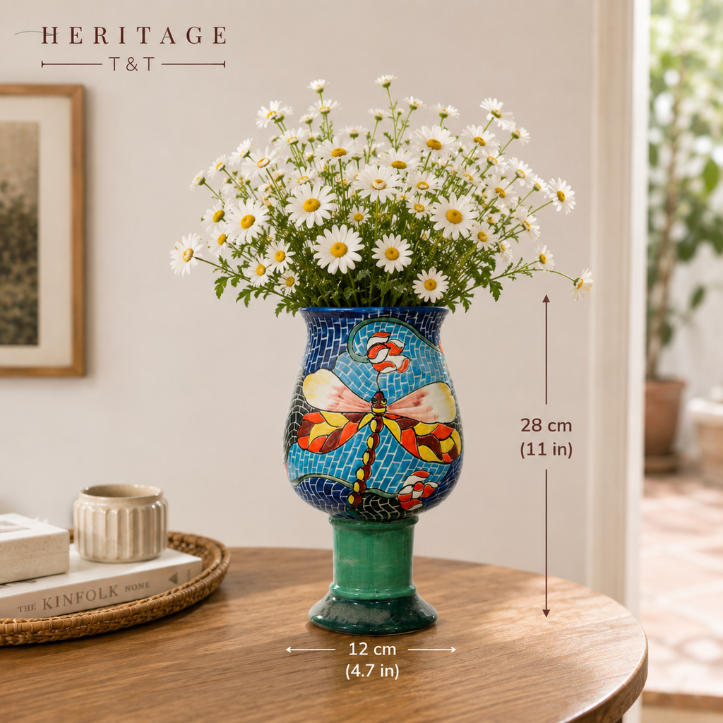 Handmade Mosaic Ceramic Vase – Dragonfly Design  – 28 cm (11 in) – Home Décor – Heritage T&T Mosaic Collection – Bat Trang Vietnam