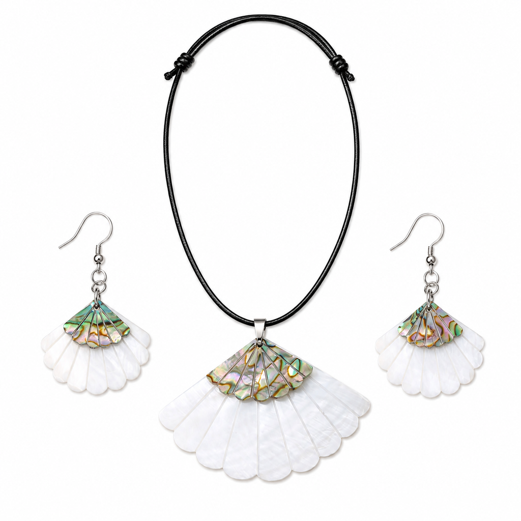 Organic Leaf Abalone - Mother of Pearl Necklace - Earrings Set – Heritage TT