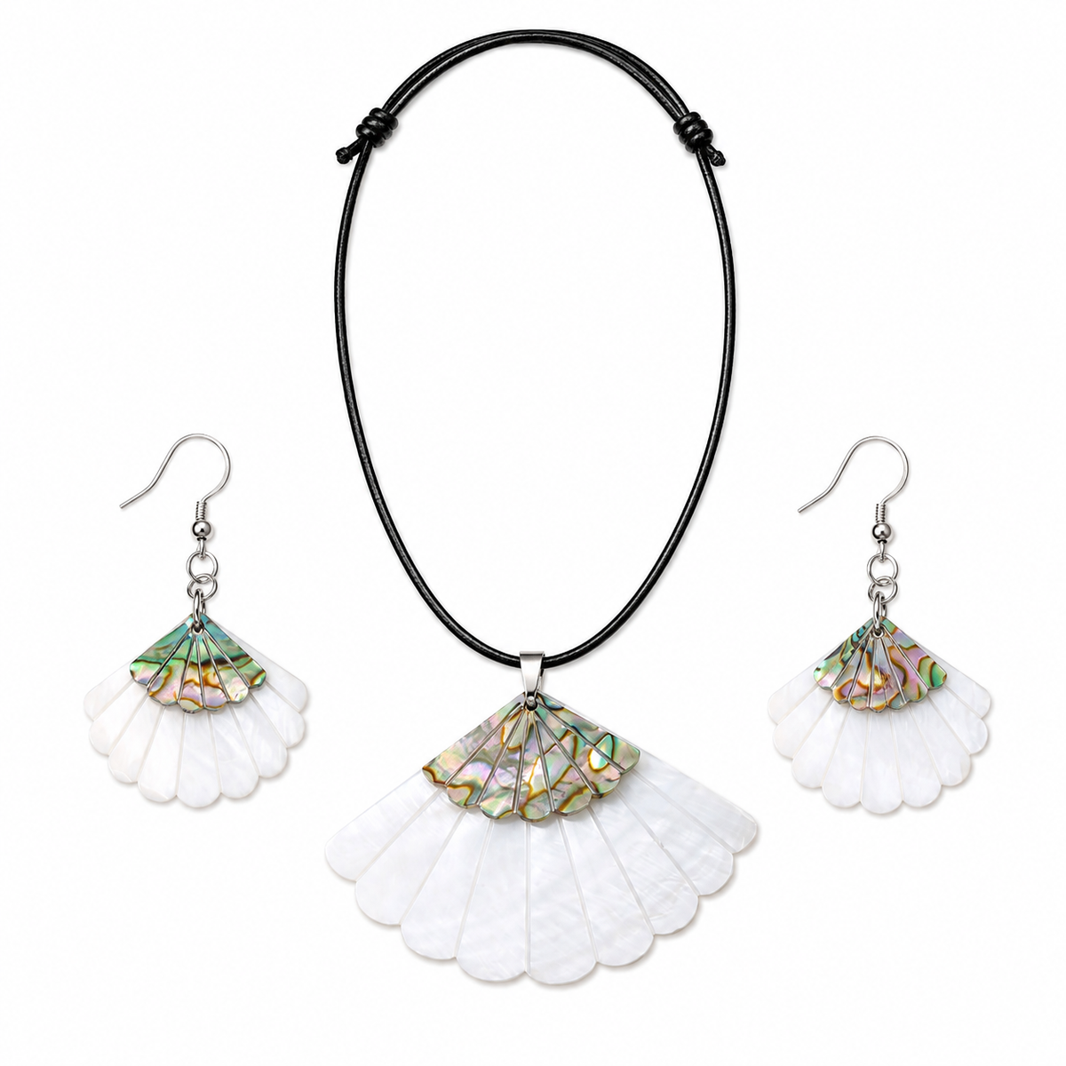 Organic Leaf Abalone - Mother of Pearl Necklace - Earrings Set – Heritage TT