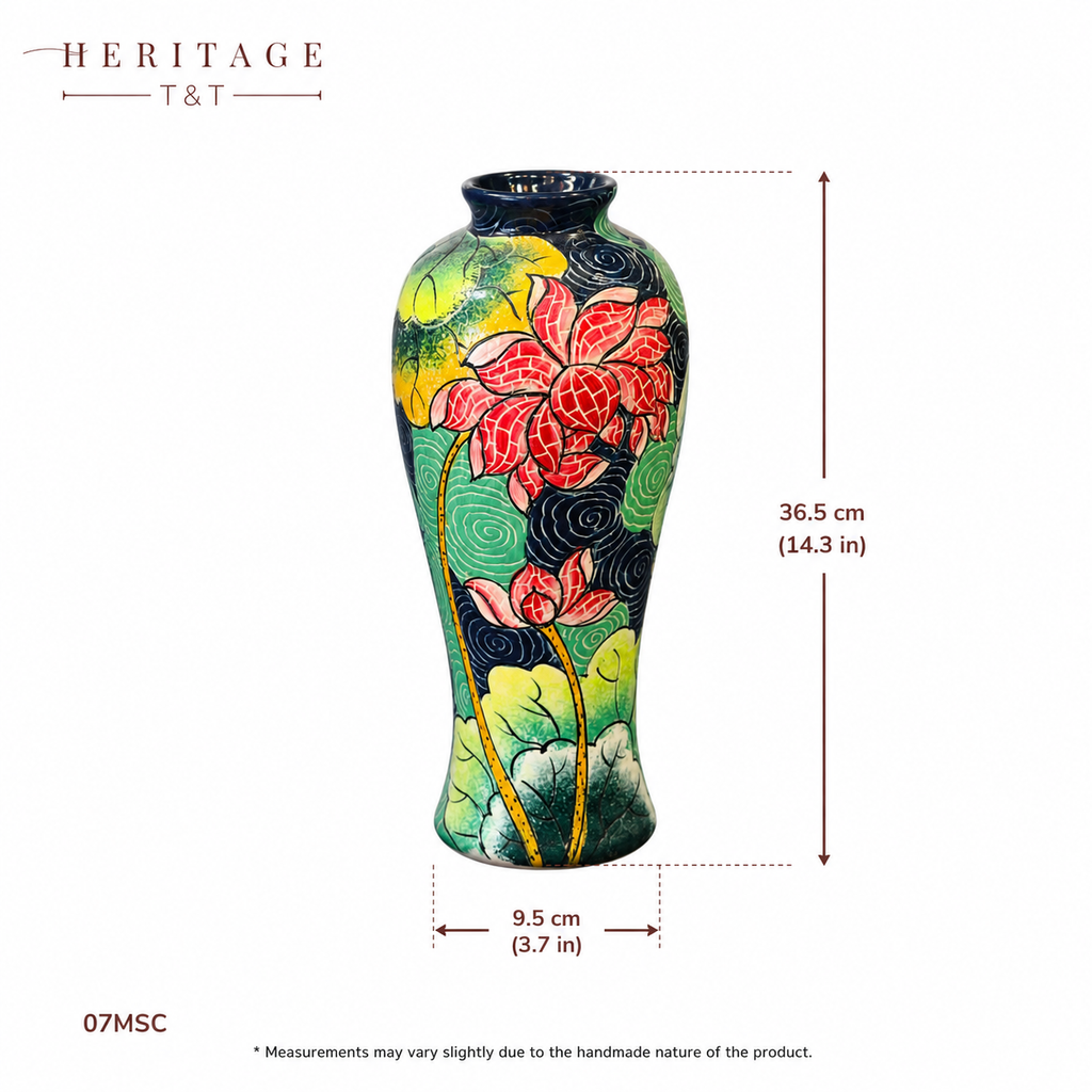 Handmade Mosaic Ceramic Vase – Lotus Design  – 36.5 cm (14.4 in) – Home Décor – Heritage T&T Mosaic Collection – Bat Trang Vietnam