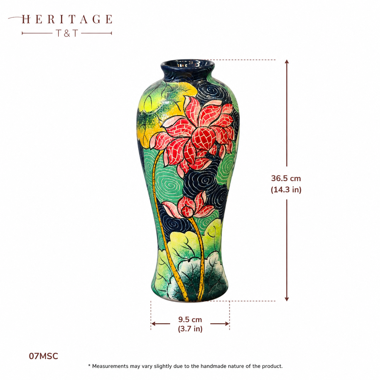 Handmade Mosaic Ceramic Vase – Lotus Design  – 36.5 cm (14.4 in) – Home Décor – Heritage T&T Mosaic Collection – Bat Trang Vietnam