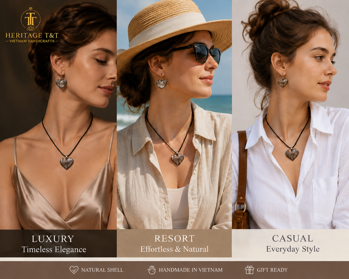 Natural Shell Statement Necklace Earrings Set – Abalone  Mother of Pearl – Heritage TT