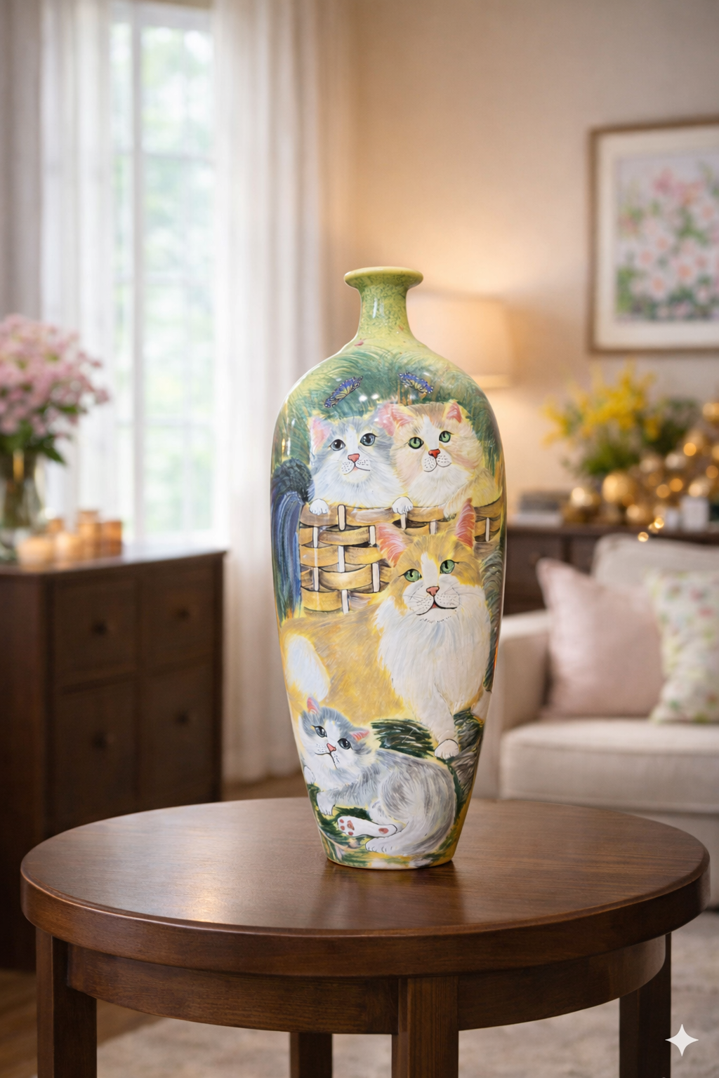 Handmade Mosaic Ceramic Vase – Cat Design  – 51 cm (20.1 in) – Home Décor – Heritage T&T Mosaic Collection – Bat Trang Vietnam