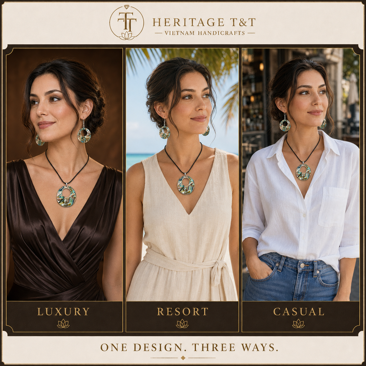 Natural Shell Statement Necklace Earrings Set – Abalone  Mother of Pearl – Heritage TT
