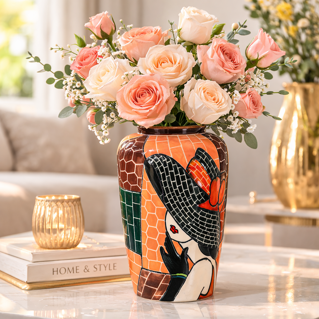 Handmade Mosaic Ceramic Vase – Lady Design  – 28 cm (11 in) – Home Décor – Heritage T&T Mosaic Collection – Bat Trang Vietnam
