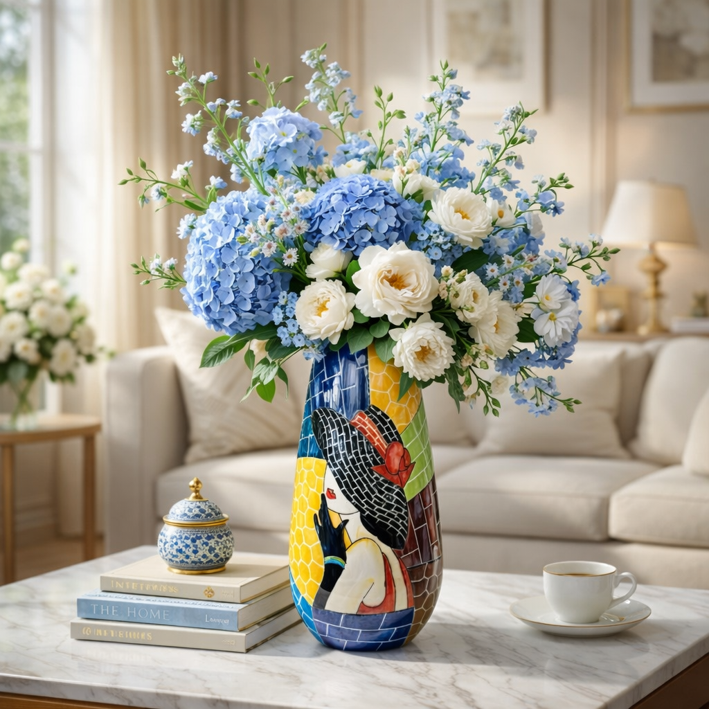 Handmade Mosaic Ceramic Vase – Lady Design  – 36.5 cm (14.4 in) – Home Décor – Heritage T&T Mosaic Collection – Bat Trang Vietnam