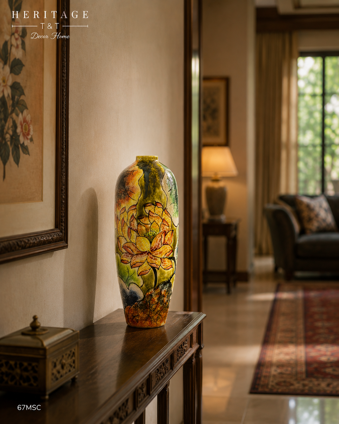 Handmade Mosaic Ceramic Vase – Lotus Design  – 40 cm (15.7 in) – Home Décor – Heritage T&T Mosaic Collection – Bat Trang Vietnam