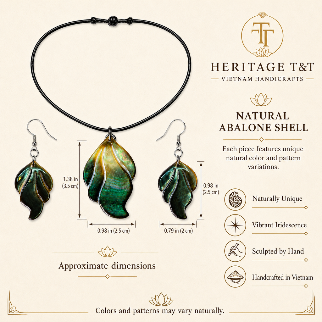 Organic Leaf Abalone - Mother of Pearl Necklace - Earrings Set – Heritage TT
