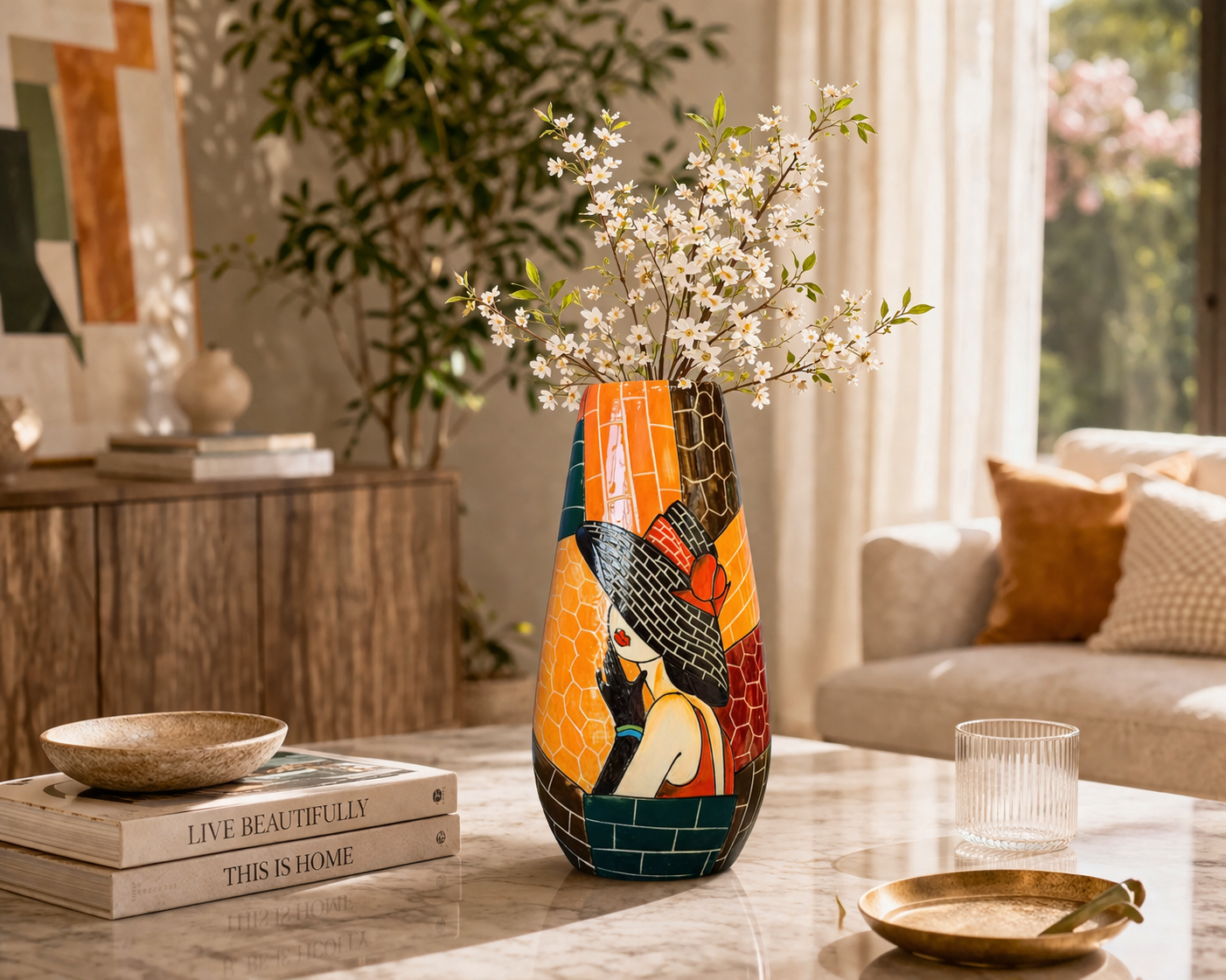 Handmade Mosaic Ceramic Vase – Lady Design  – 36.5 cm (14.4 in) – Home Décor – Heritage T&T Mosaic Collection – Bat Trang Vietnam