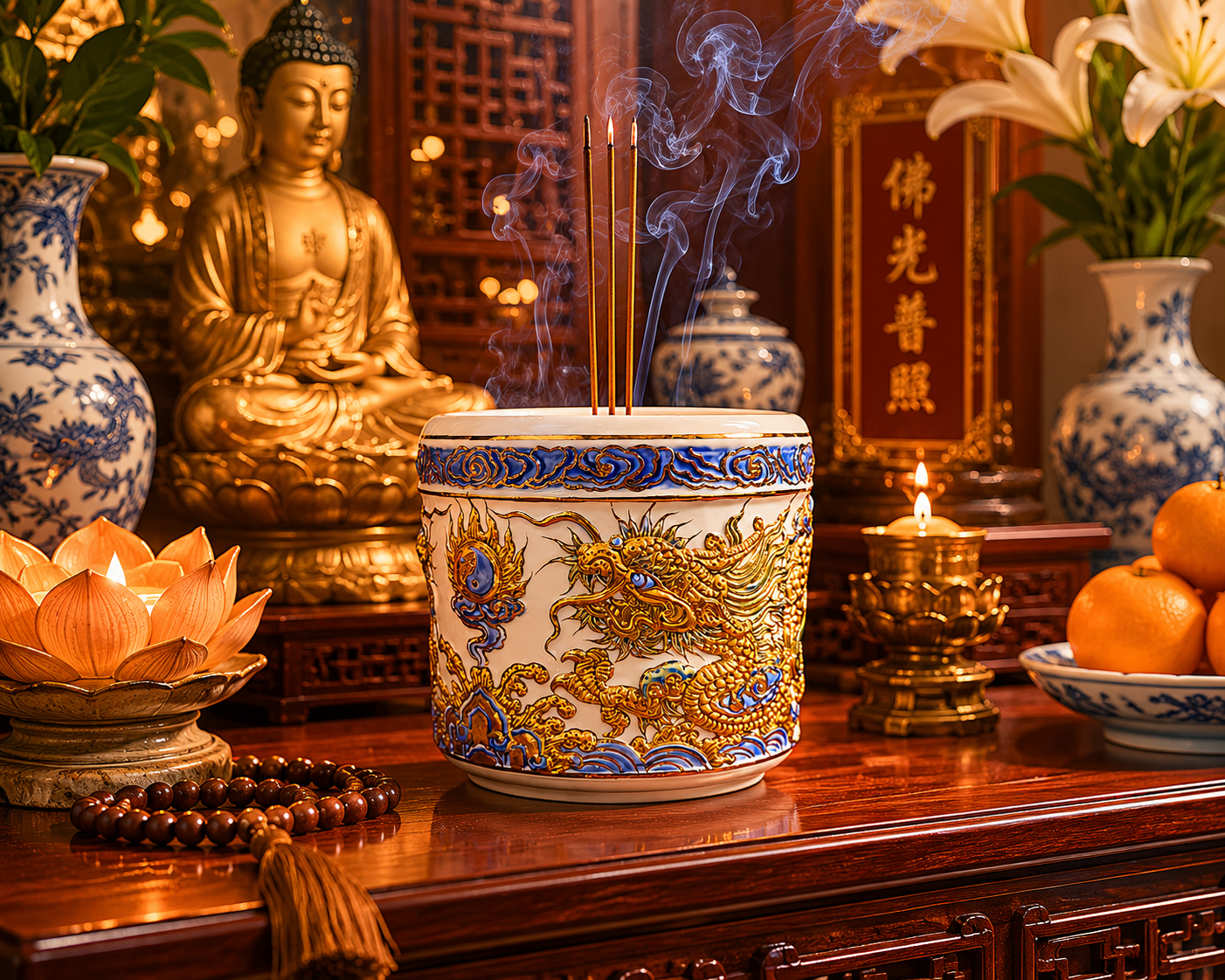 Heritage T&T Dragon Ceramic Incense Burner – Altar Tâm An – Bat Trang Handmade