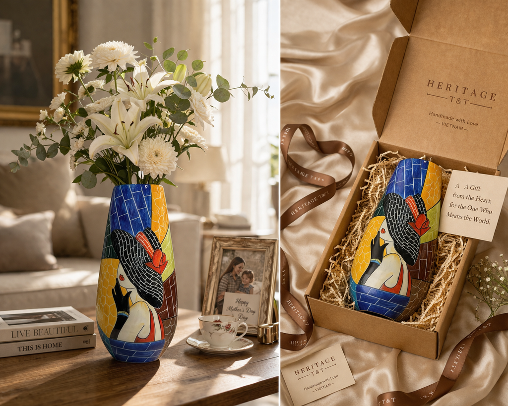 Handmade Mosaic Ceramic Vase – Lady Design  – 36.5 cm (14.4 in) – Home Décor – Heritage T&T Mosaic Collection – Bat Trang Vietnam