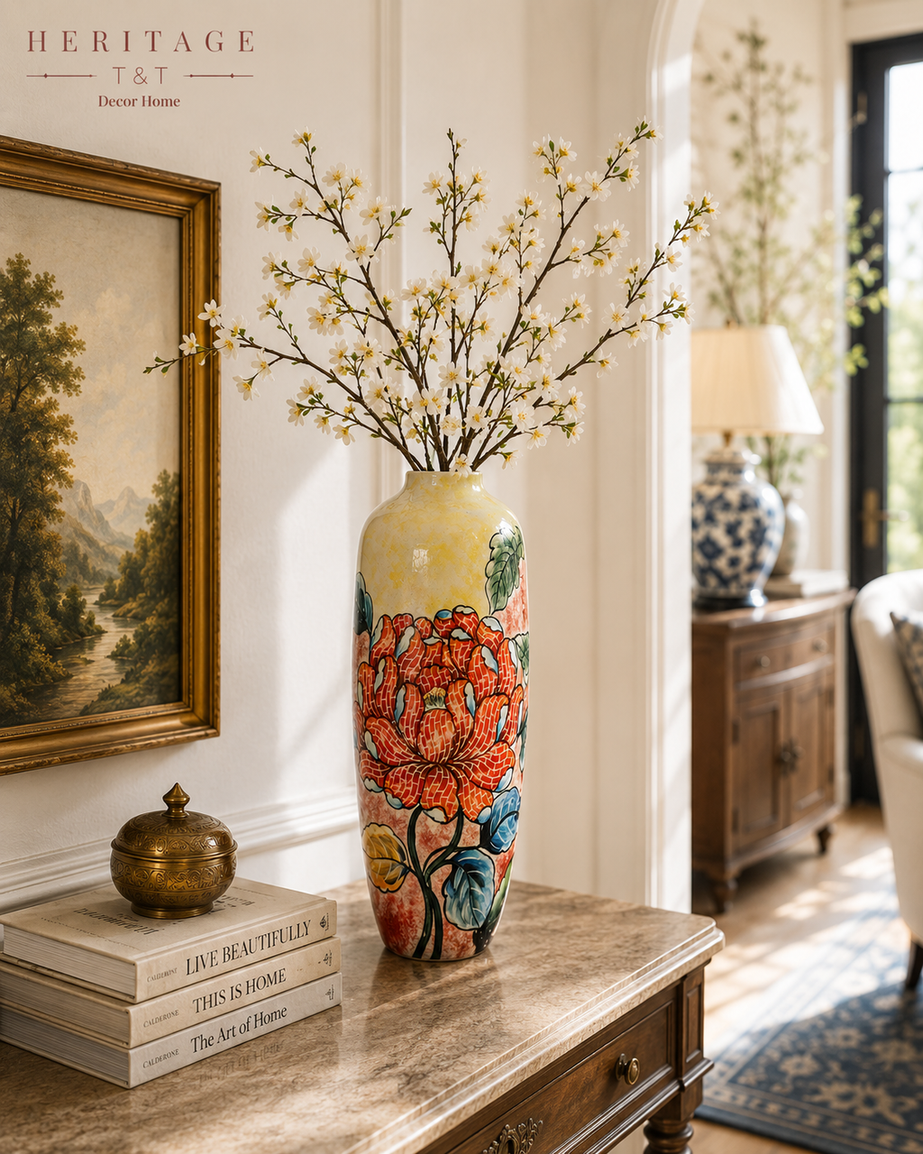 Handmade Mosaic Ceramic Vase – Flower Design  – 40 cm (15.7 in) – Home Décor – Heritage T&T Mosaic Collection – Bat Trang Vietnam