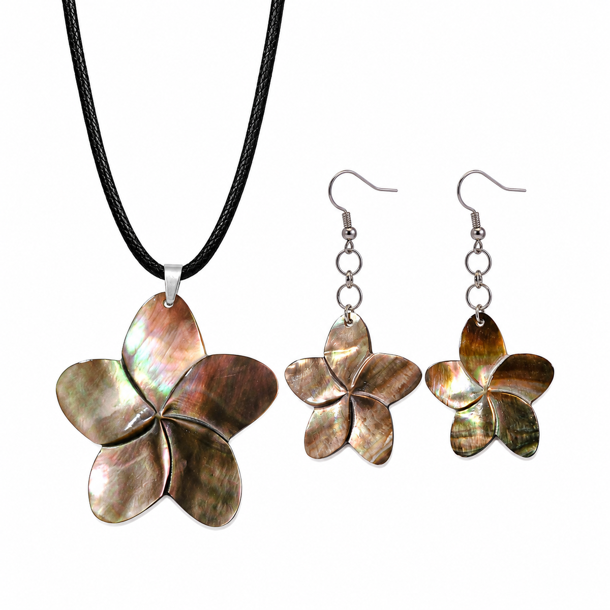 Floral Abalone and Mother of Pearl Necklace and Earrings Set – Heritage TT