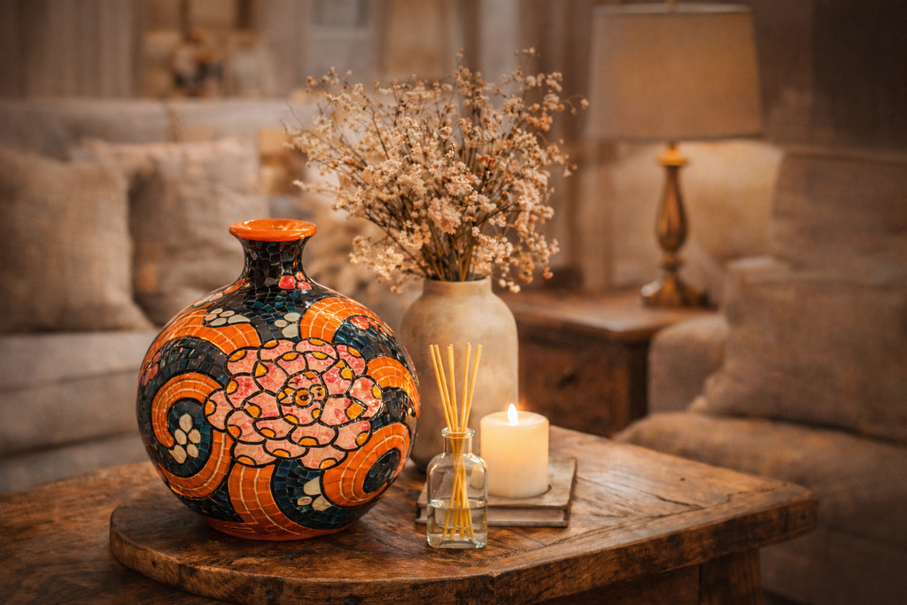 Handmade Mosaic Ceramic Vase Chrysanthemum Design 25 cm Bat Trang Pottery Hand Painted Home Decor HERITAGE T&T