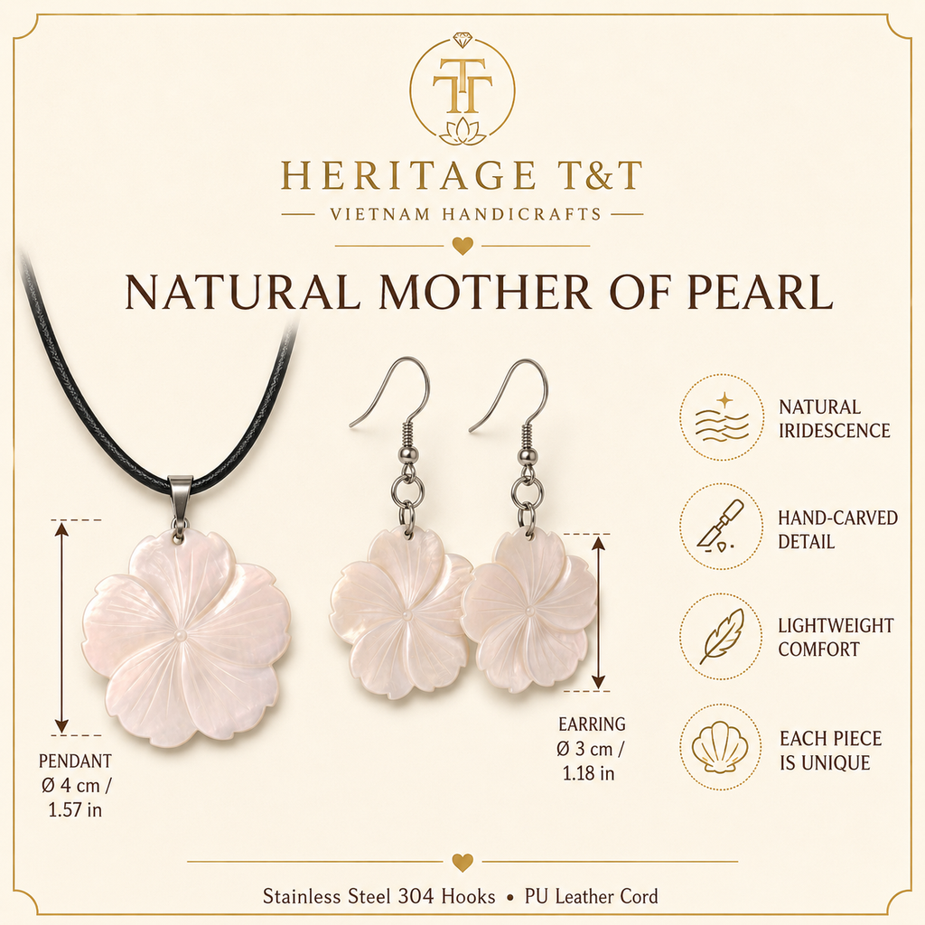 Floral Abalone and Mother of Pearl Necklace and Earrings Set – Heritage TT