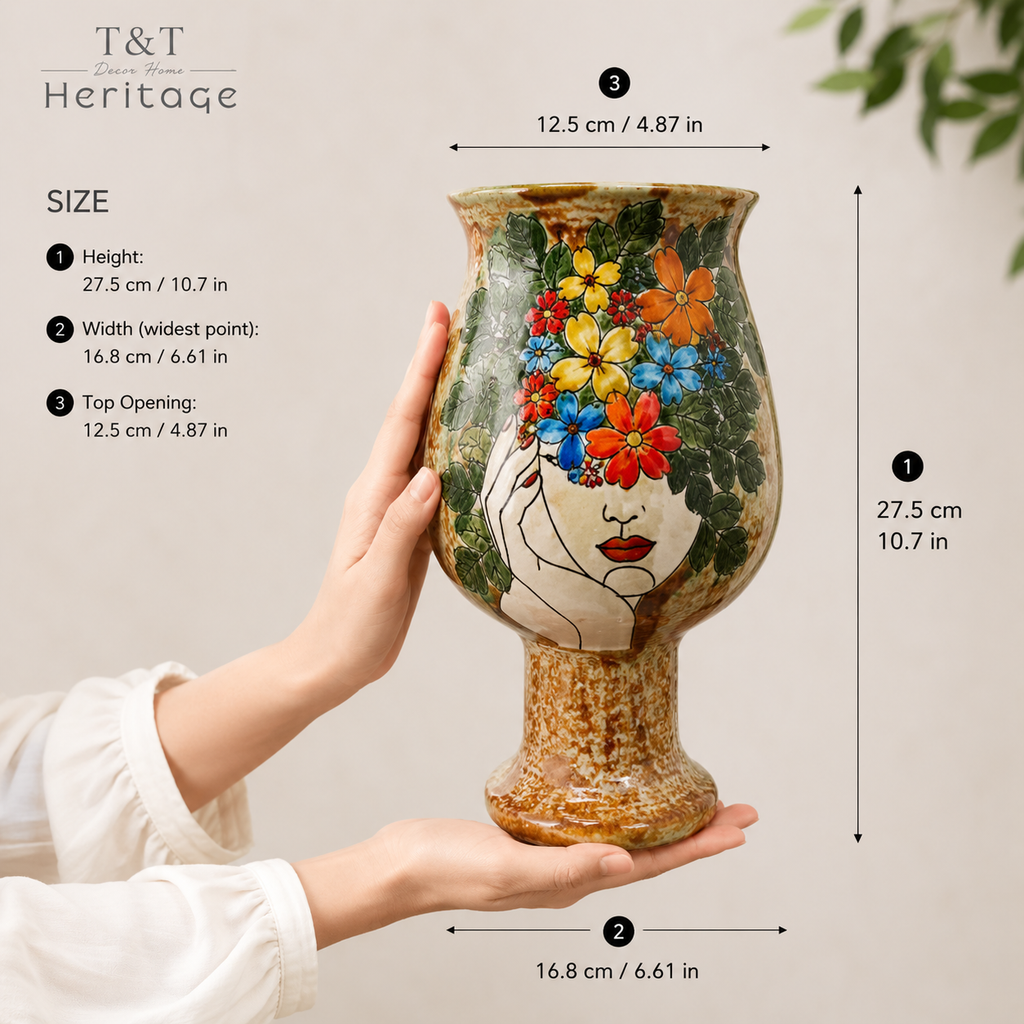 Handmade Mosaic Ceramic Vase – Artisan Design  – 28 cm (11 in) – Home Décor – Heritage T&T 3D Collection – Bat Trang Vietnam