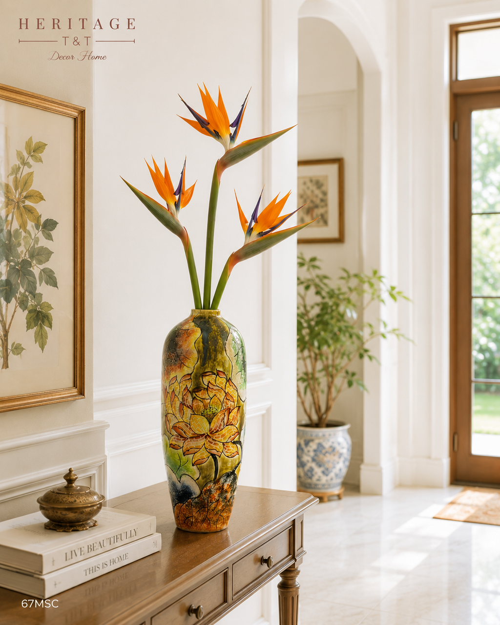 Handmade Mosaic Ceramic Vase – Lotus Design  – 40 cm (15.7 in) – Home Décor – Heritage T&T Mosaic Collection – Bat Trang Vietnam