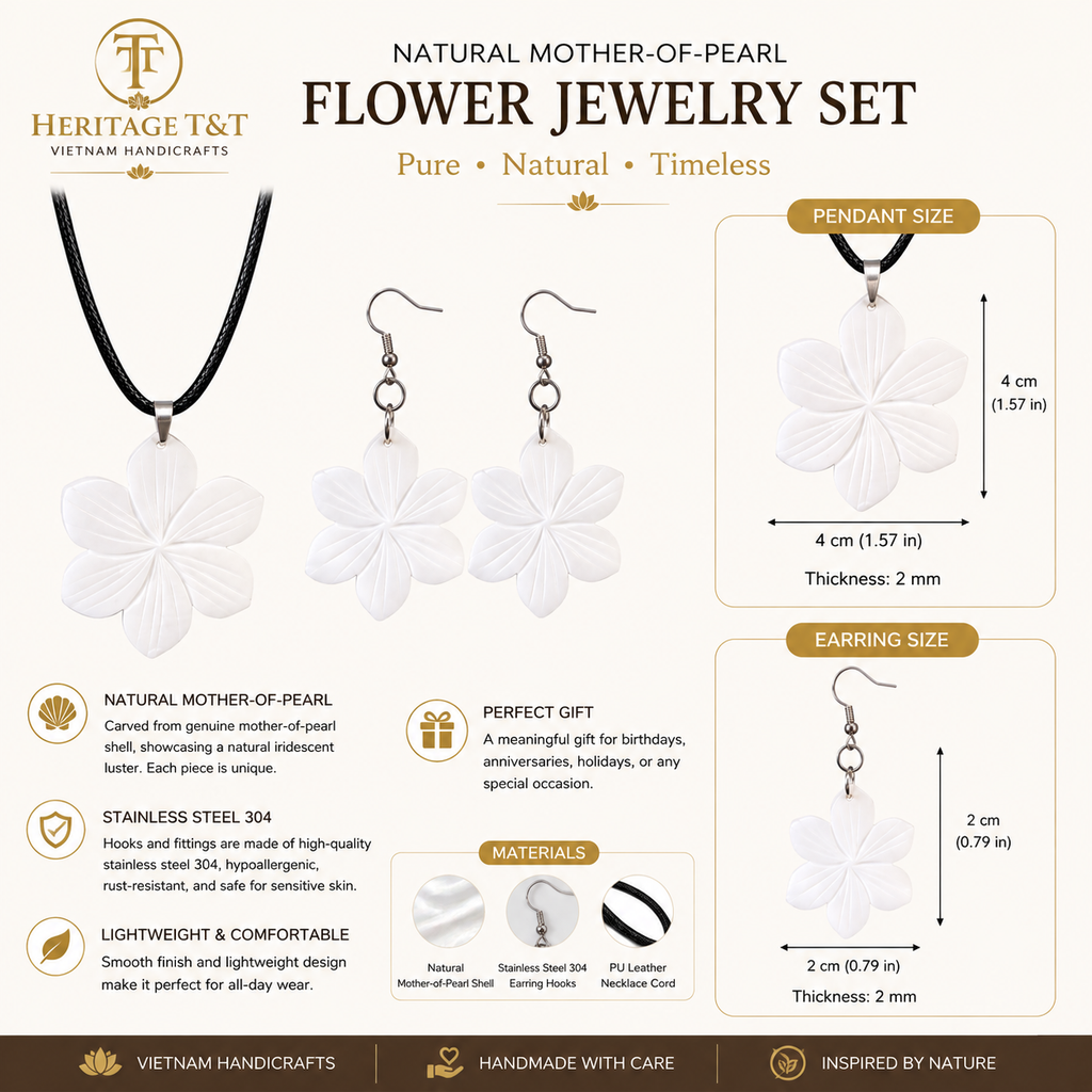 Floral Abalone and Mother of Pearl Necklace and Earrings Set – Heritage TT
