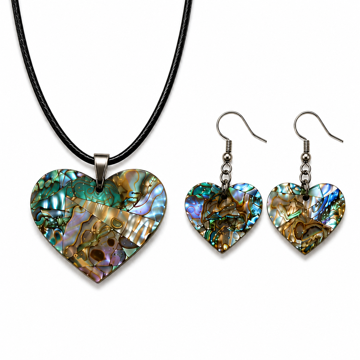 Natural Shell Statement Necklace Earrings Set – Abalone  Mother of Pearl – Heritage TT