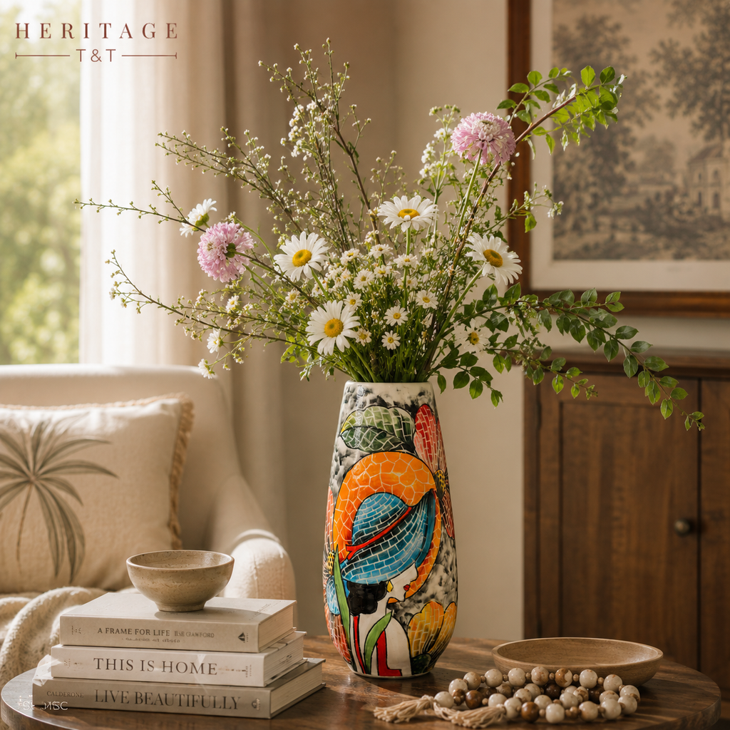 Handmade Mosaic Ceramic Vase – Lady Design  – 29 cm (11.4 in) – Home Décor – Heritage T&T Mosaic Collection – Bat Trang Vietnam