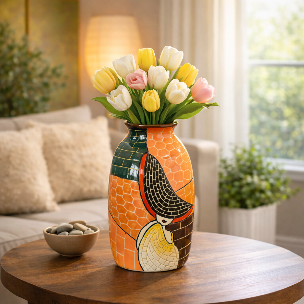 Handmade Mosaic Ceramic Vase – Lady Design  – 27 cm (10.6 in) – Home Décor – Heritage T&T Mosaic Collection – Bat Trang Vietnam