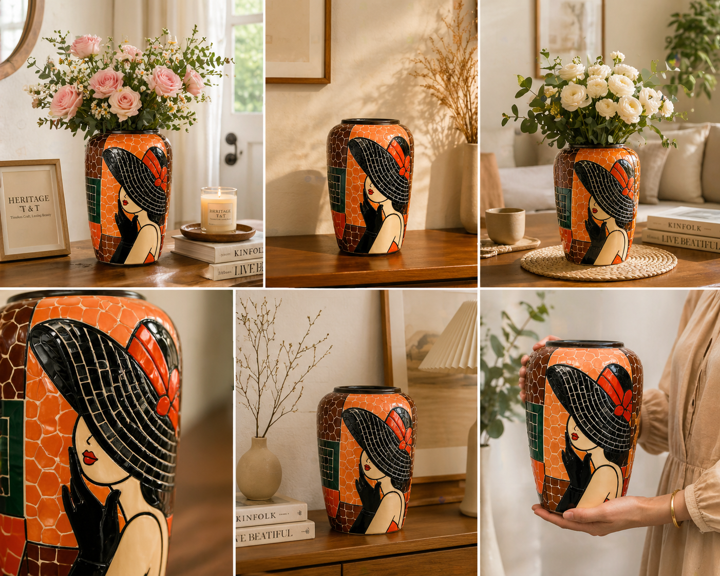 Handmade Mosaic Ceramic Vase – Lady Design  – 28 cm (11 in) – Home Décor – Heritage T&T Mosaic Collection – Bat Trang Vietnam