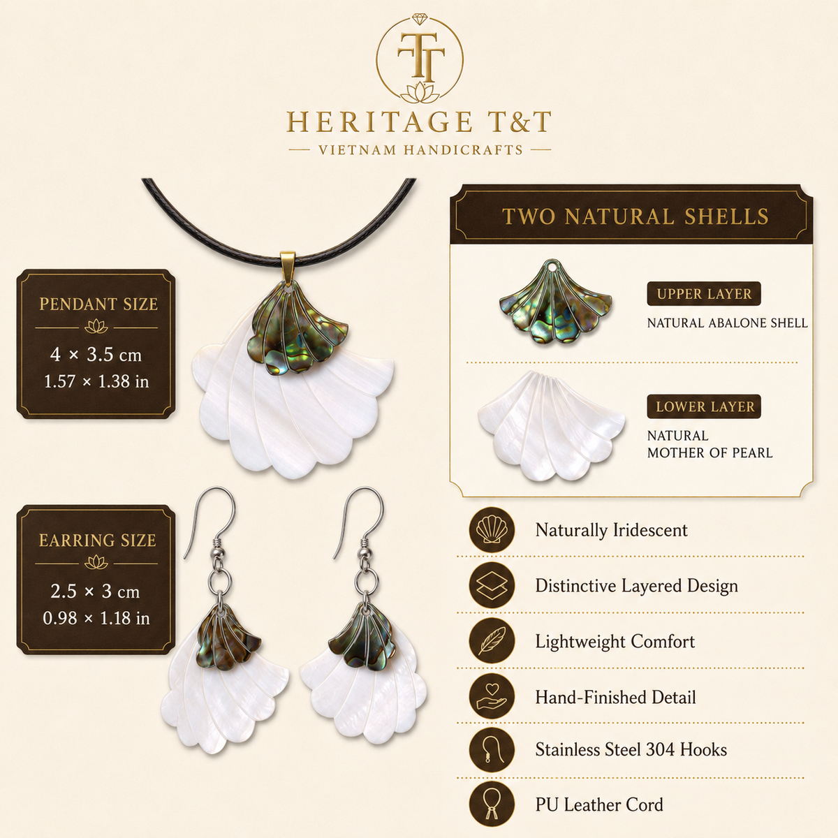 Floral Abalone and Mother of Pearl Necklace and Earrings Set – Heritage TT