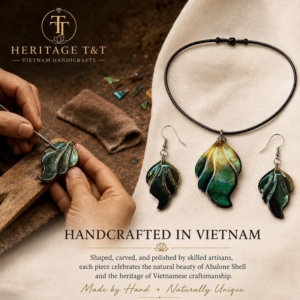Organic Leaf Abalone - Mother of Pearl Necklace - Earrings Set – Heritage TT
