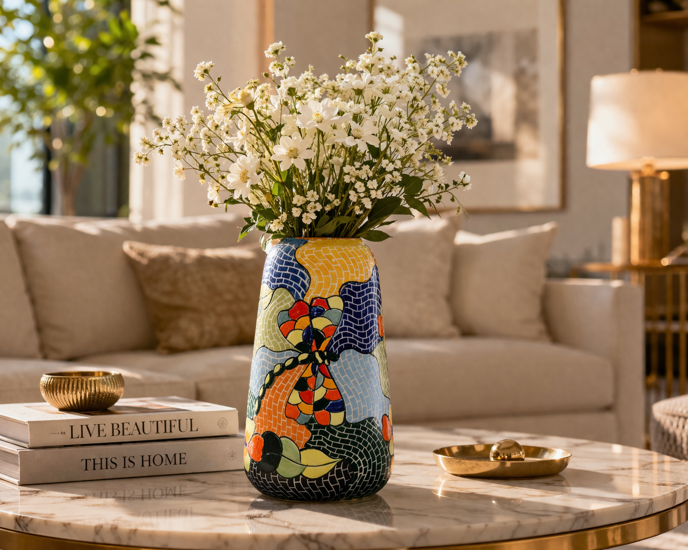 Handmade Mosaic Ceramic Vase – Dragonfly Design  – 26 cm (10.2 in) – Home Décor – Heritage T&T Mosaic Collection – Bat Trang Vietnam