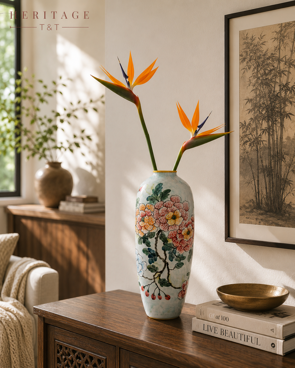 Handmade Mosaic Ceramic Vase – Flower Design  – 40 cm (15.7 in) – Home Décor – Heritage T&T Mosaic Collection – Bat Trang Vietnam