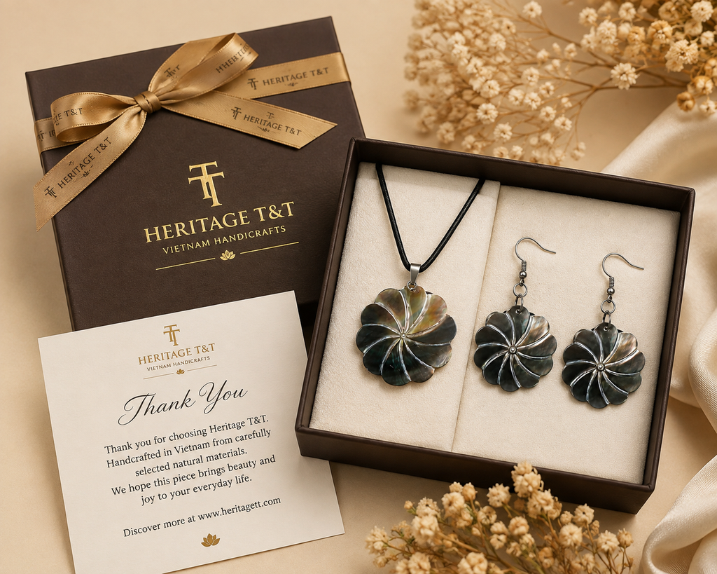 Natural Shell Statement Necklace Earrings Set – Abalone  Mother of Pearl – Heritage TT