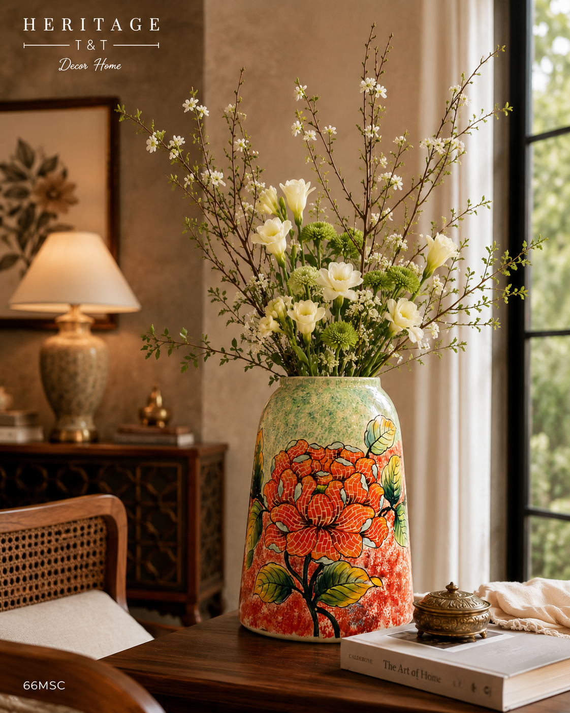Handmade Mosaic Ceramic Vase – Flower Design  – 31.5 cm (12.4 in) – Home Décor – Heritage T&T Mosaic Collection – Bat Trang Vietnam