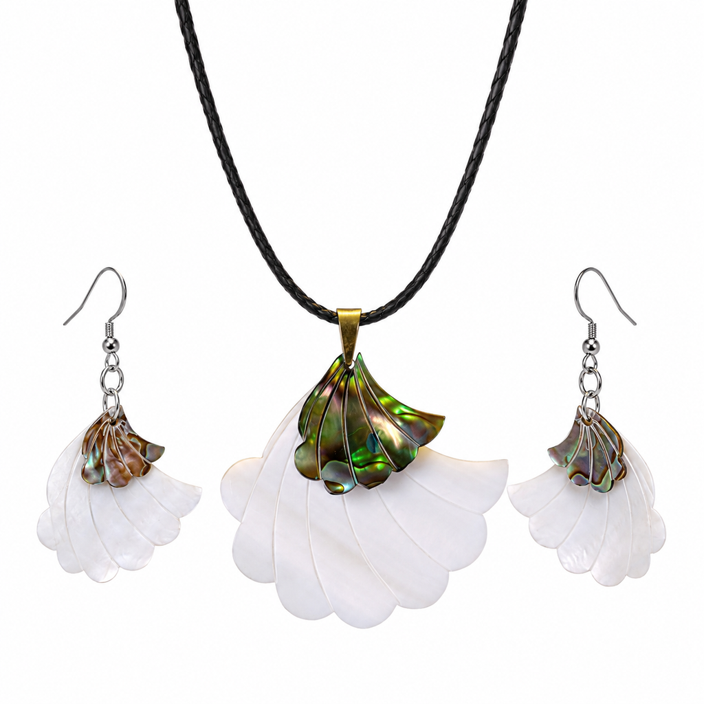 Floral Abalone and Mother of Pearl Necklace and Earrings Set – Heritage TT