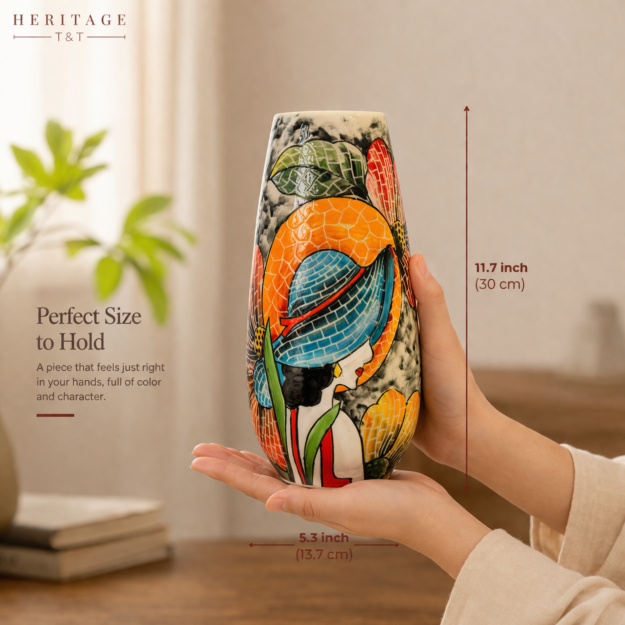 Handmade Mosaic Ceramic Vase – Lady Design  – 29 cm (11.4 in) – Home Décor – Heritage T&T Mosaic Collection – Bat Trang Vietnam