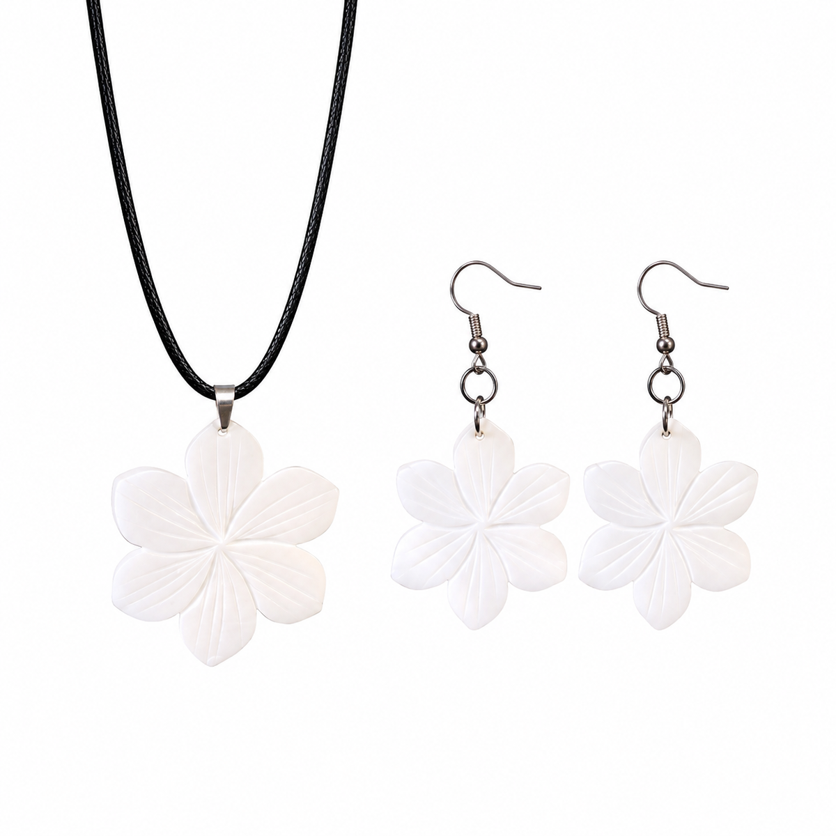Floral Abalone and Mother of Pearl Necklace and Earrings Set – Heritage TT