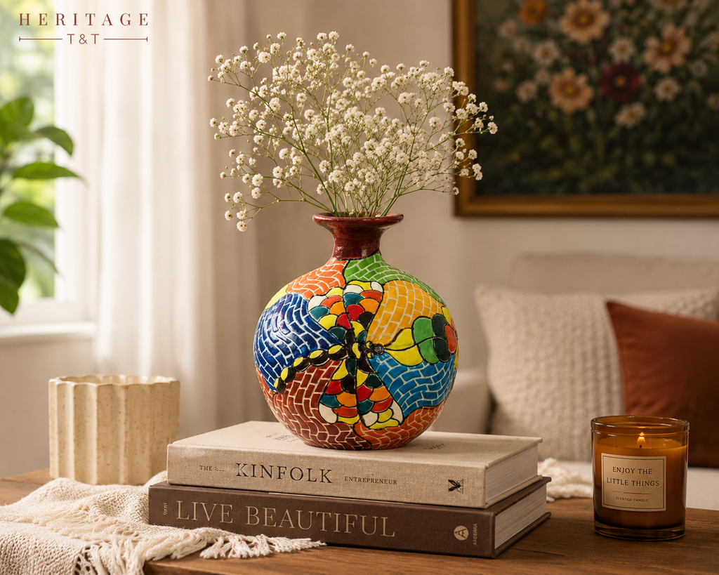 Handmade Mosaic Ceramic Vase – Dragonfly Design  – 18 cm (7.1 in) – Home Décor – Heritage T&T Mosaic Collection – Bat Trang Vietnam